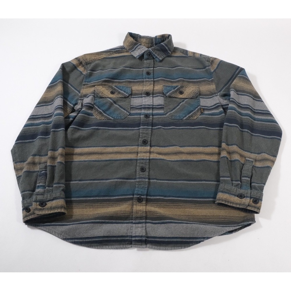 Burton Durable Goods Mens Small Striped Flannel Button Down Shirt Grey‎ Blue Tan